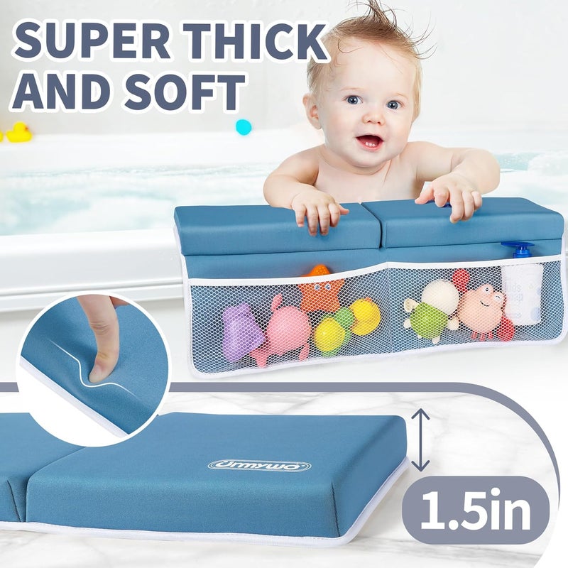 URMYWO Bath Kneeler and Elbow Rest Pad Set - 1.5" Thick Baby Bath Kneeler Pads with Toys Organizer, Anti-Slip Cozy Knee & Arm Support Bathtub Mat, Quick Dry Kneeling Pad for Baby Bath Time - Image 2